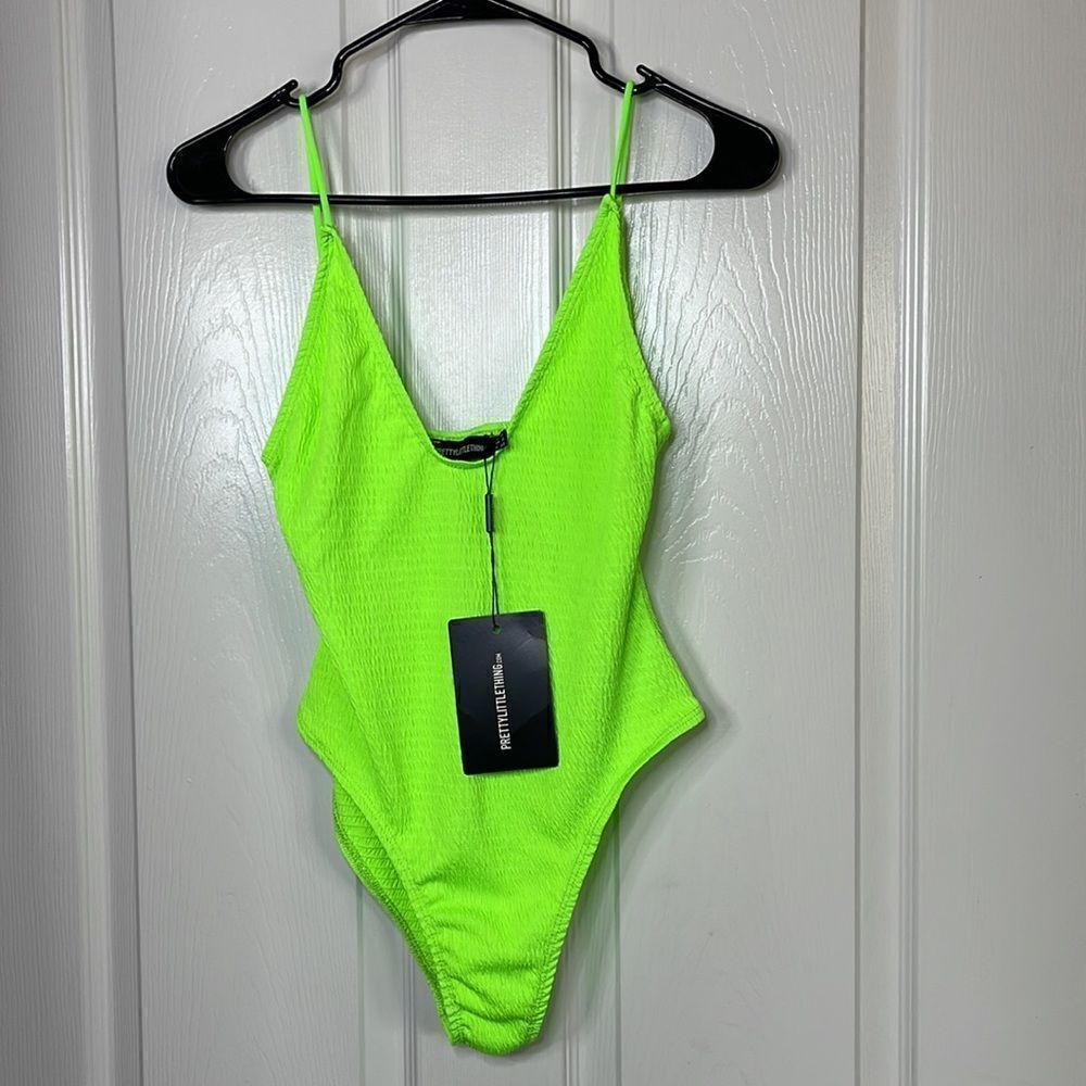 PrettyLittleThing Neon Green One Piece Swimsuit - Picture 2 of 4